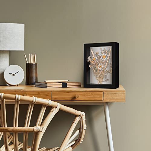 Americanflat 5x7 Shadow Box Frame with Shatter-Resistant Glass - Silhouette Collection - Small Shadow Box Display Case for Tabletop and Wall Display - Black with Soft Felt Back | Shatter-resistant glass, 1.5 inch interior depth, hangs vertical or horizont