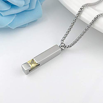 YOUFENG Urn Necklaces for Ashes Birthstone Cube Urns for Human Ashes Memorial Cremation Urn Locket Keepsake Ashes Jewelry - style: Silver - November