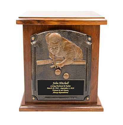Pool Player Funeral Cremation Urn, Billiards Adult Wooden Urn with Personalization