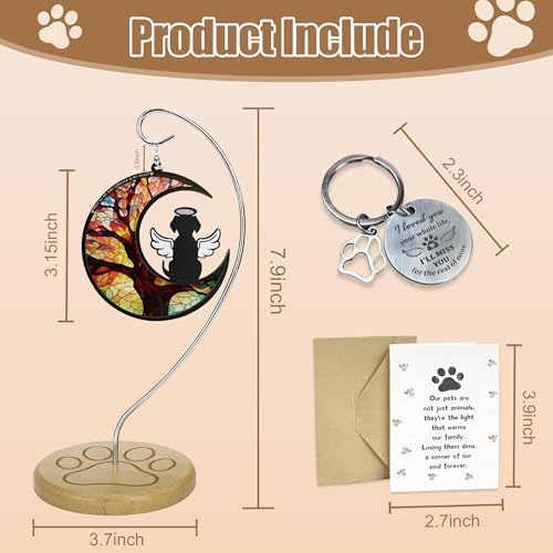 Dog Memorial Gifts for Loss of a Dog, Pet Loss Sympathy Gift with Suncatcher, Stand, Keychain & Sympathy Card, Dogs Remembrance Gift for Grieving Pet Owners