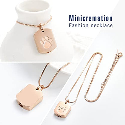 Minicremation Personalized Cremation Jewelry Urn Necklace for Ashes Paw Print Memorial Ash Jewelry Cremation Jewelry Ashes Keepsake Necklace for Women & Men - color: Rose Gold