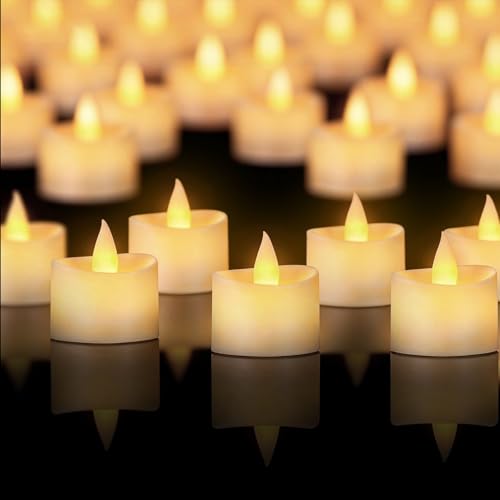 Realistic Flameless Tea Lights - 50 Pack Mega Bulk Set with Dancing Flicker, Heavy-Duty LED Votives for Weddings, Events & Home Decor (Ivory Base, 50 Pack) - color: Ivory Base, size: 50 Pack