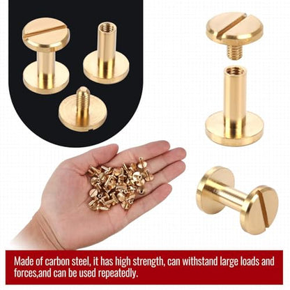 Brass Chicago Binding Screws -4mm x 10mm Binding Posts -10mm Phillips Nut-Chicago Screw Binding Post Screw Kit for DIY Leather Decoration Scrapbook Photo Albums (Brass, 25 PCS) - size: 4mm x 10mm