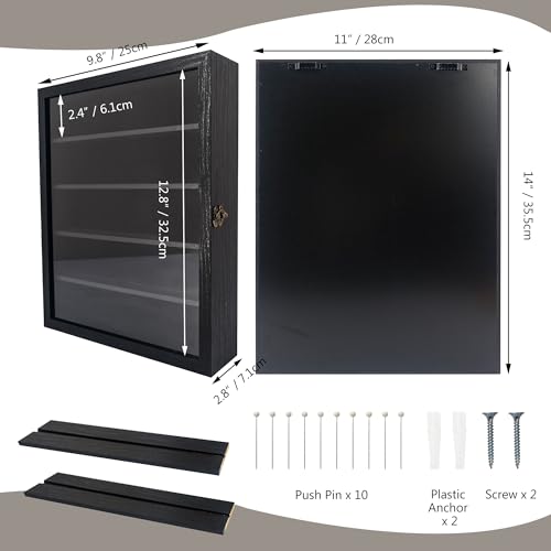 11x14 Wooden Shadow Box Frame with Removable Shelves Deep Display Case for Military Medals Keepsakes Black - color: Black, size: 11x14