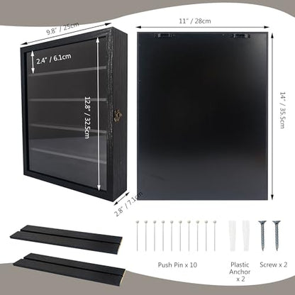11x14 Wooden Shadow Box Frame with Removable Shelves Deep Display Case for Military Medals Keepsakes Black - color: Black, size: 11x14