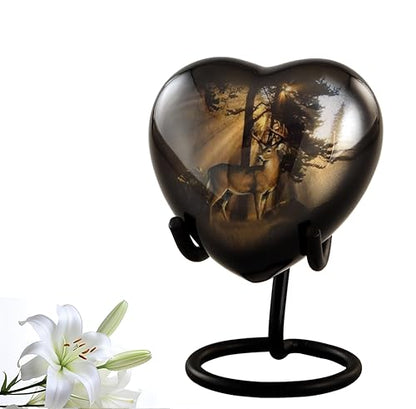 Gone Hunting Deer Heart Keepsake Urn with Sunrays – Majestic Buck Sharing Urn – Handcrafted Mini Memorial Cremation Urn for Human Ashes with Display Stand & Velvet Box (Heart Keepsake) - size: Heart Keepsake