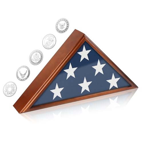 Flag Display Case for Burial Flag, 9.5x5' Wooden Military Flag Box Case Display for Wall or Table Top, Flag Holder for Veteran Burial Flag Display Case, Military Flag Frame (Brown) - color: Brown