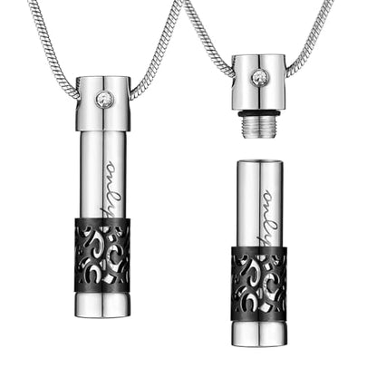 STWTR Stainless steel cylinder souvenir capsule pendant necklace, cremation ash pill container necklace - color: D