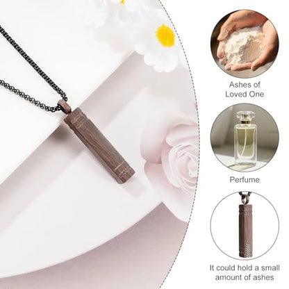 abooxiu Urn Necklace for Ashes Memorial Cremation Jewelry for Ashes Stainless Steel Ashes Jewelry Cube Ashes Necklace Bar Urn Pendant for Women Men - style: Engraved-Wood Texture Finish