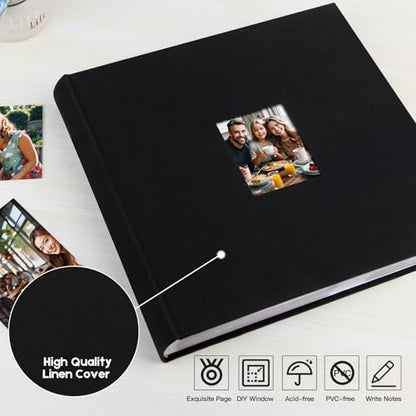 600 Pocket 4x6 Photo Album with Writing Space, Linen Cover, Black - color: 600 Pockets Black