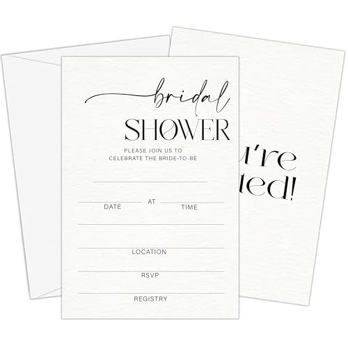 Minimalist Bridal Shower Invitations | Black and White Bridal Shower Invites, 25 Party Invite Cards with Envelopes, Wedding Party Supplies-A13 - style: Minimalist