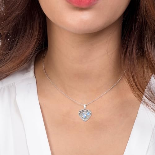 TANGPOET Heart Locket Necklace for Women 925 Sterling Silver Photo Locket Holds Two Pictures Inside Memorial Keepsake Jewelry Gifts for Mothers Day Birthday Christmas - style: A01-Forget Me Not