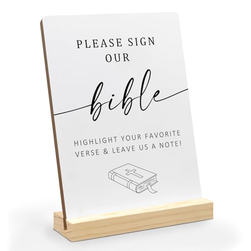 Wedding Signs, Please Sign Our Bible for WeddingDesk Decor, Wedding Bible Guest Book Wood Plaque, WeddingBible Wooden Plaque with Wood Stand forWedding Reception Bridal Shower Decor, 5X7 Inch - color: please sign, size: 5x7 inch