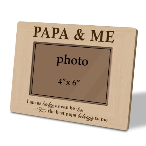Papa Picture Frame Fits 4 x 6 Photo, PAPA & ME Wooden Keepsake with Lucky Message, Gift from Grandson or Granddaughter for Birthday Christmas or Father’s Day - color: Father10