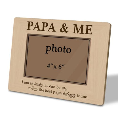 Papa Picture Frame Fits 4 x 6 Photo, PAPA & ME Wooden Keepsake with Lucky Message, Gift from Grandson or Granddaughter for Birthday Christmas or Father’s Day - color: Father10