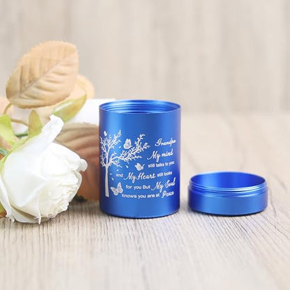 3 Inch Small Urn for Human Ashes Aluminum Mini Cremation Small Keepsake Urn for Sharing Ashes Mini Urn-Grandpa Blue - size: Blue-Grandpa