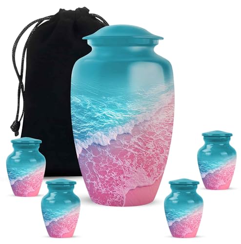 Yatskia Blue and Pink Beach Mini Keepsake Urns for Human Ashes Adult Male and Female, Cremation Urn for Ashes for Women, (Classic 10 Inch and 3 Inch) - color: #1 Pink, size: Combo Pack of 5