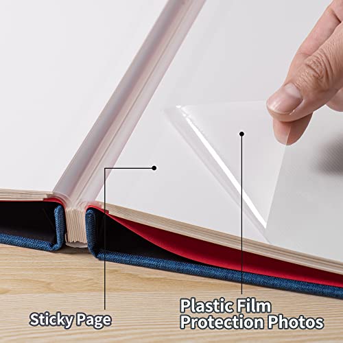 Large Photo Album Self Adhesive for 4x6 5x7 8x10 Pictures Magnetic Scrapbook Album 20 Sheets / 40 Pages Linen Cover DIY Photo Album with A Metallic Pen and and Plastic Board(Blue) - color: Blue, size: 11"x10.8" 40 Pages