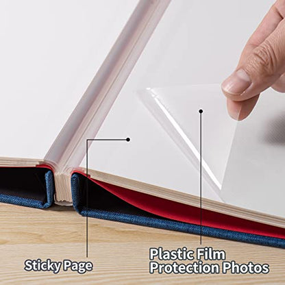 Large Photo Album Self Adhesive for 4x6 5x7 8x10 Pictures Magnetic Scrapbook Album 20 Sheets / 40 Pages Linen Cover DIY Photo Album with A Metallic Pen and and Plastic Board(Blue) - color: Blue, size: 11"x10.8" 40 Pages