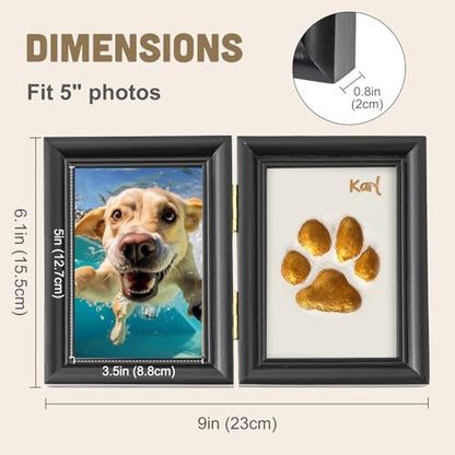 Avont Paw Print Kit, Pet Memorial Keepsake with Frame | Skin-Friendly Air-Dry Clay | Wooden Double-Hinged Frame | DIY Pet Name Stencils | Tabletop & Wall Mount | Black - color: Black