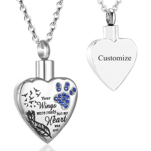 Fashion Pet Cremation Jewelry Stainess Steel Heart Keepsake Ashes Necklace Dog Cat Paw Memorial Urn Pendant - color: Customize