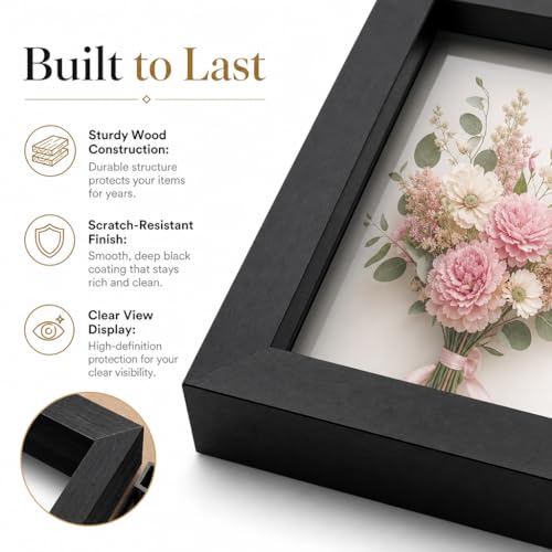 4 Pack Shadow Box Frame Display Cases, 8"x 8" Wood Deep Black Handicrafts Shadowbox Picture Frame for Flowers Jersey Baby Wedding Dress (Black&White) - color: Black&white, size: 8X8