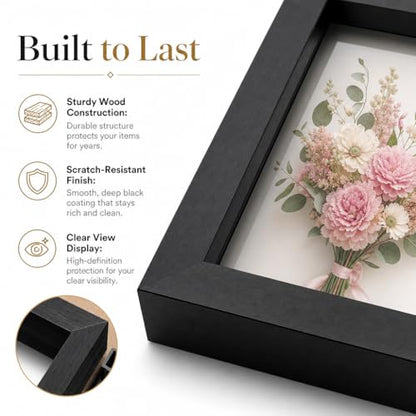 4 Pack Shadow Box Frame Display Cases, 8"x 8" Wood Deep Black Handicrafts Shadowbox Picture Frame for Flowers Jersey Baby Wedding Dress (Black&White) - color: Black&white, size: 8X8