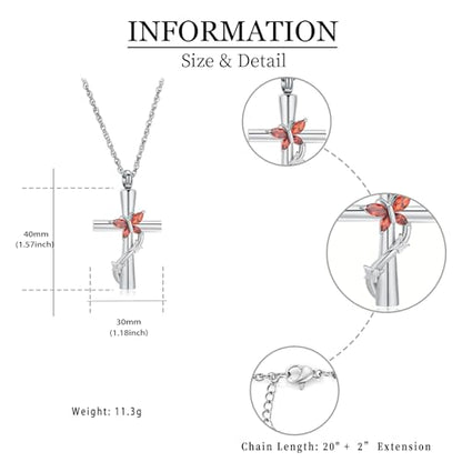 shajwo Butterfly Cross Urn Necklaces for Ashes for Women Men - color: Silver-Red