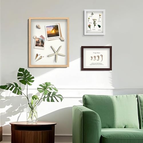 FrameWorks 11x14 Driftwood Wooden Shadow Box Frame – Soft Felt Back, Tempered Glass, and Included Elegant White Ball Push Pins - color: Grey, size: 11"x14"