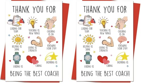 Thank You Coach Card, Basketball Football Sports Coach Appreciation Gifts, Best Coaches Gifts (Pack of 2) - color: CD-023, size: 8.0 x 5.3 inches (Pack of 2)