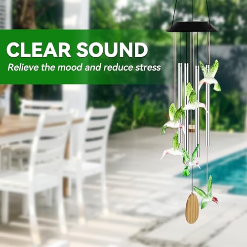 Solar Wind Chimes for Outside Color Changing Light, Green Hummingbird - color: Green Hummingbird