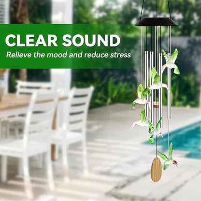 Solar Wind Chimes for Outside Color Changing Light, Green Hummingbird - color: Green Hummingbird