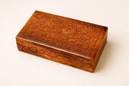 India House-Hand Engraved FLORAL Wooden Box Keepsake Jewelry Organizer &Storage (Design 8) - color: Design 8