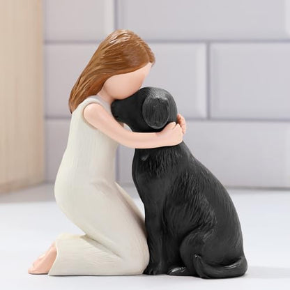 Hensonever Love My Black Dog Figurines Statues, Black Dog Angel Friendship Remembrance Gifts, Sculpted Hand-Painted Figures for Dog Lovers - color: Love My Black Dog