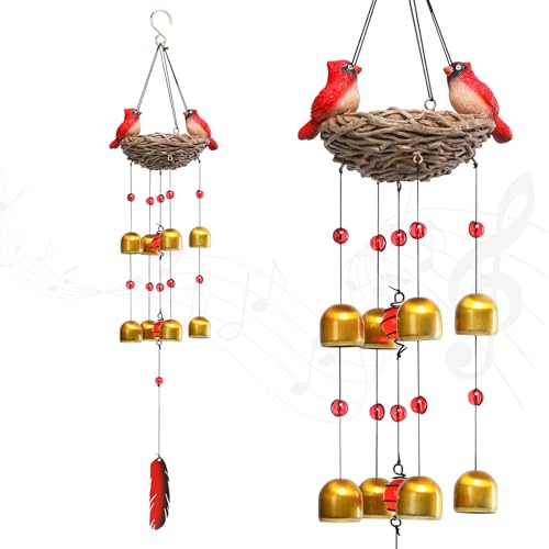 Taman Cardinal Wind Chimes, Metal Bells Windchimes Outdoor Garden Gifts | 27.5 Inch Cardinal Wind Chimes for Outside, 9 Bronze Bells, Soothing Sounds, Cardinal Garden Decor, Gifts for Women - size: Cardinal