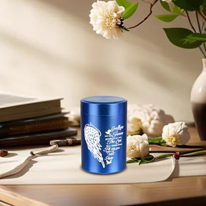 Mini Urns for Human Ashes Set of 4, Small Blue Angel Wings Keepsake Urns for Ashes 4 Pack (2.7 x 1.6 Inch, Aluminum)
