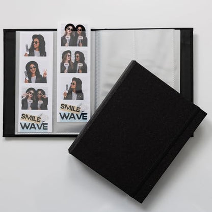 Hardcover Linen Photo Booth Photo Album - For Wedding or Party - Holds 80 Photobooth 2x6 Photo Strips - Slide In (JET BLACK, 2X6) - color: JET BLACK