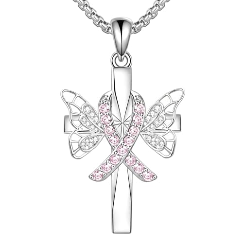 Necklace for Women 18K White Gold Plated Breast Cancer/Stethoscope Cross/Miscarriage Pendant Necklace Jewelry Gifts for Women - style: Breast Cancer