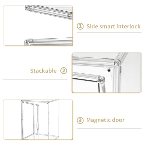 Large Clear Acrylic Display Case for Figure Collectibles 4 Pack | Movable Divider, Clear Dustproof Magnetic Door, Easy to Clean, 2-Tier, Easy to Assemble, Adjustable Storage Boxes - size: Large 4 pack