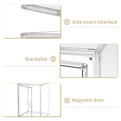 Large Clear Acrylic Display Case for Figure Collectibles 4 Pack | Movable Divider, Clear Dustproof Magnetic Door, Easy to Clean, 2-Tier, Easy to Assemble, Adjustable Storage Boxes - size: Large 4 pack