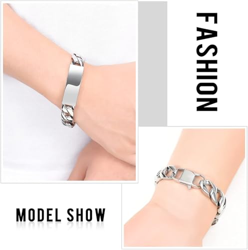 zeqingjw Men Urn Bracelet for Human Ashes Stainless Steel Cremation Jewelry Cuban Link Bangle for Ashes Keepsake Memorial Ash Holder Urn Keepsake Bracelet - color: Silver-22CM