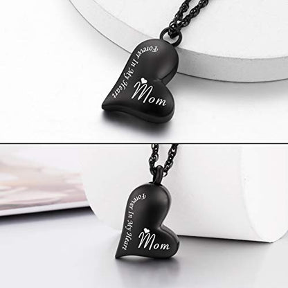 XIUDA Urn Necklace for Ashes Forever in My Heart Pendant Cremation Necklace Stainless Steel Ashes Jewelry for Dad Mom Papa Husband Wife - color: Black-Mom