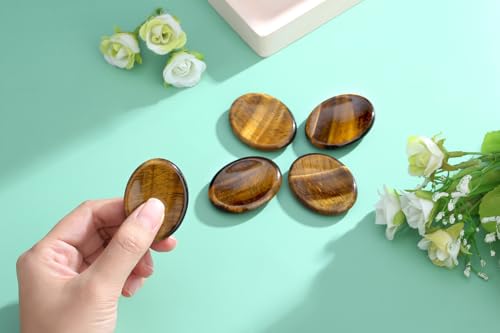 Thumb Worry Stone Tiger Eye Crystal Stone Healing Crystals Natural Oval Fidget Mental Health Gifts Stress Relief Small Trinkets Depression Gemstones Reiki Anxiety Relief Items for Women Men - color: Yellow-tiger Eye