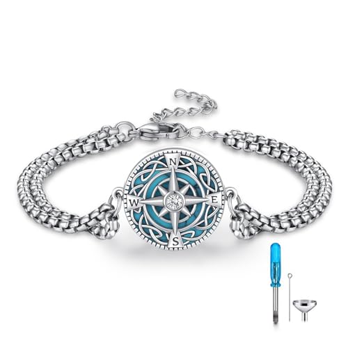 TUGHRA Ashes Bracelet for Women Urn Bracelet for Ashes 925 Sterling Silver Cremation Jewelry Memorial Gifts Keepsake Bracelet - style: Ashes Bracelet-coin-compass-turquoise