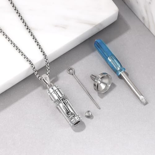 Aniu S925 Sterling Silver Urn Necklace Cremation Jewelry for Ashes - color: St Michael-B