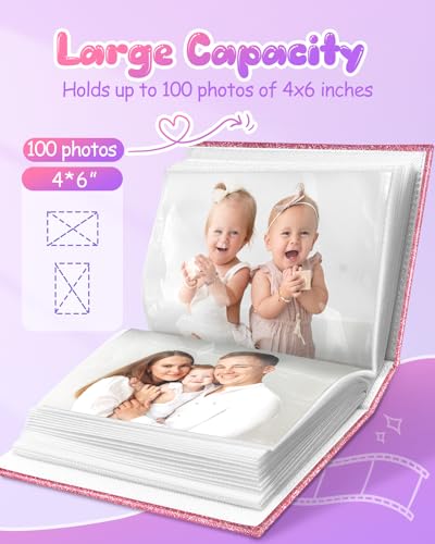 Slohif Photo Album for kids 4x6 Pictures Leather Small Baby Memory Book Keepsake for My First Family 100 Pockets Personalized Photobook for Boys Girls Toddler Travel Birthday Anniversary Rainbow - style: Rainbow