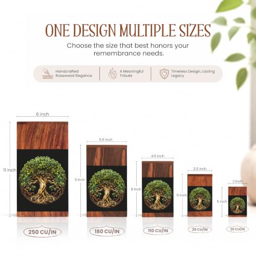 Cremation Urns for Human Ashes Adult Male Female, Wooden Tree of Life Urns for Ashes Men Women, Pets Cat Dog Urn, Large Burial Funeral Urns for Ashes, Holds Up to 250 Lbs, Full Size with Velvet Bag - size: X Large - 250 Cu/In