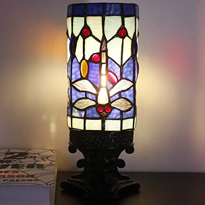 Small Tiffany Table Lamp Blue Dragonfly Style Mini Stained Glass - color: Navy Blue Dragonfly Style