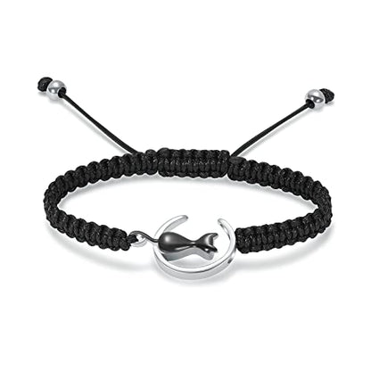 constantlife Cat Cremation Urn Bracelet for Pet Ashes Handmade Braided Rope Adjustable Bangle Stainless Steel Urn Bangle Memorial Jewelry - color: Silver+Black