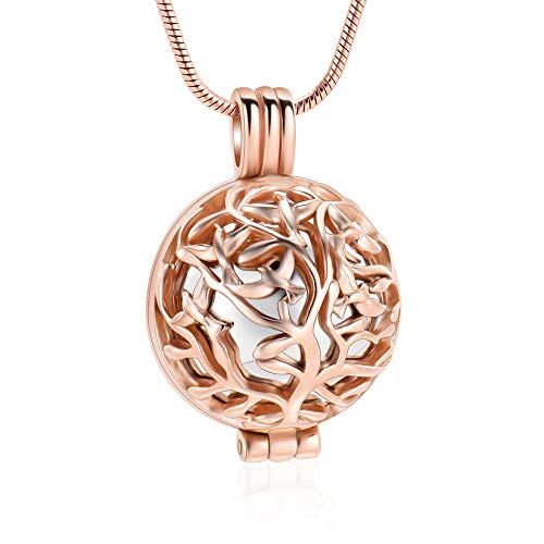 Cremation Jewelry Urn Necklace for Ashes with Hollow Mini Ball Keepsake Urn Pendant Memorial Jewelry for Ashes - color: Silver with Rose